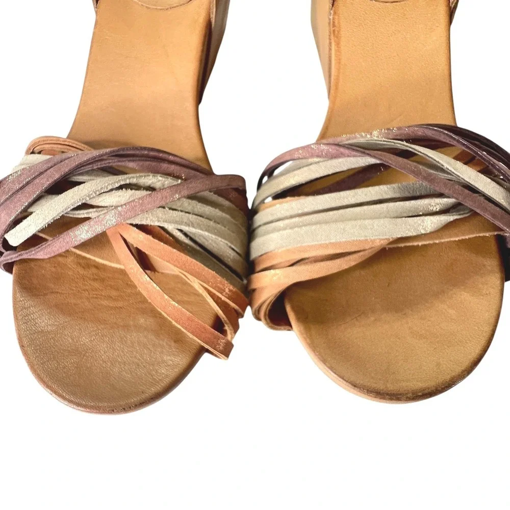 Ethem Wedge Leather Strappy Sandals EU 37 Size 7‎ Tan Multi Boho Open Toe